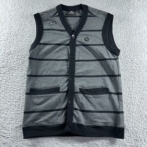 Akademiks Sweater‎ Vest Mens Large Gray Black Striped Pockets Streetwear Casual